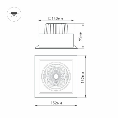 Светильник CL-KARDAN-S152x152-25W Warm3000 (WH-BK, 30 deg)